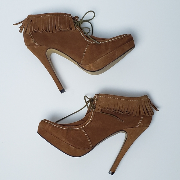 Charles David Suede Fringe Stiletto Heel Booties - Picture 3 of 8
